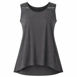 Belldini Women's 1X Black Whimsigoth Embellished Studs Lace Tank Top Blouse